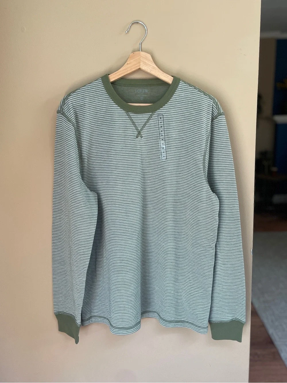J Crew Mens Striped Long Sleeve Crew Neck‎ Shirt Tee Size Medium Green NWOT